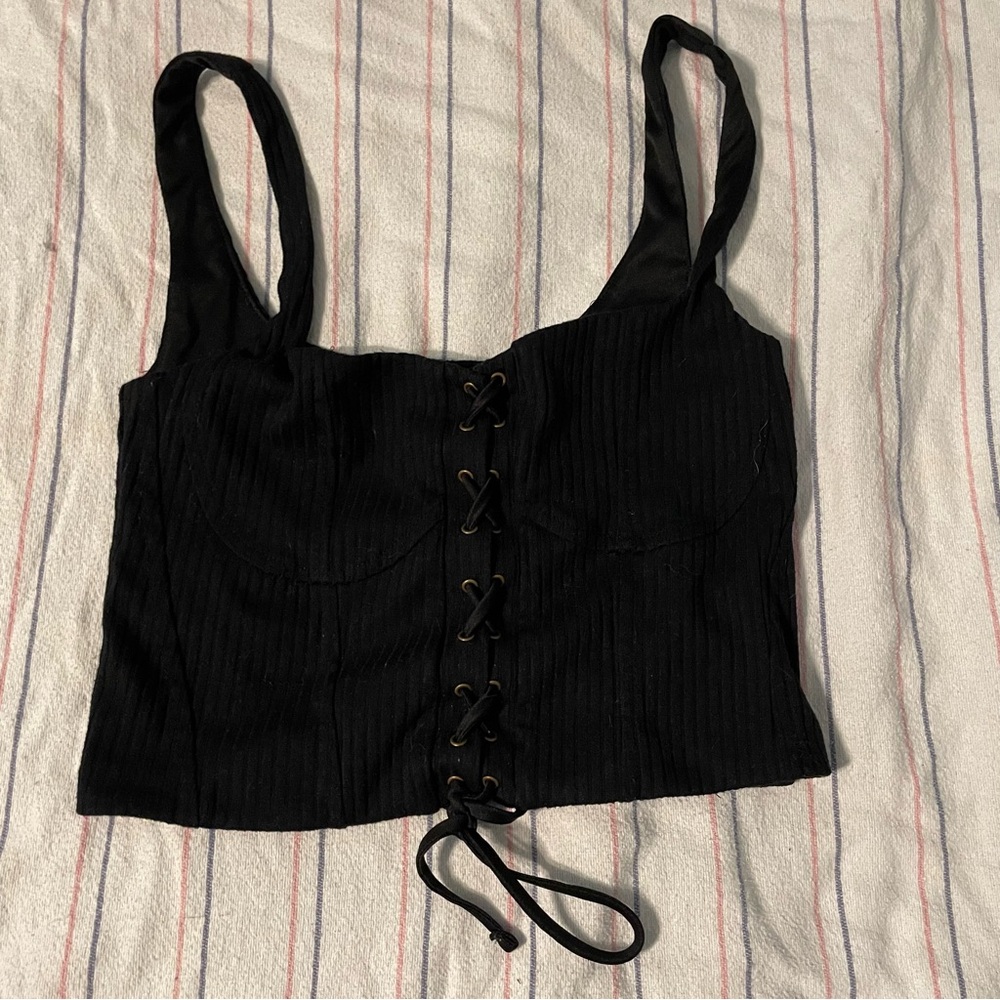 5/$25 SALE Forever 21 Black Size Small Lace-Up Tank Top